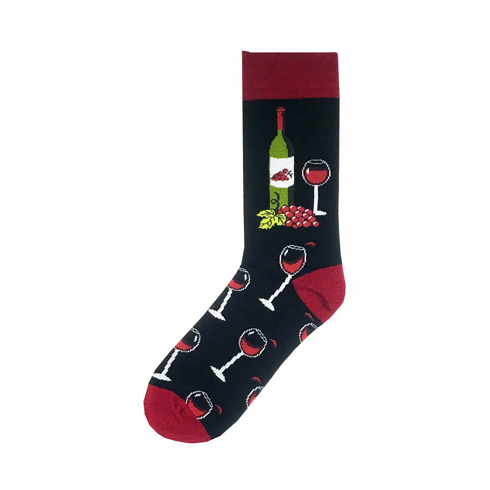 Носки «Вино и бокалы» черные с красным